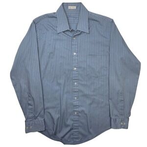 Hennessey Mens Blue Pinstripe Long Sleeve Button Down Dress Shirt Size 16 34/35